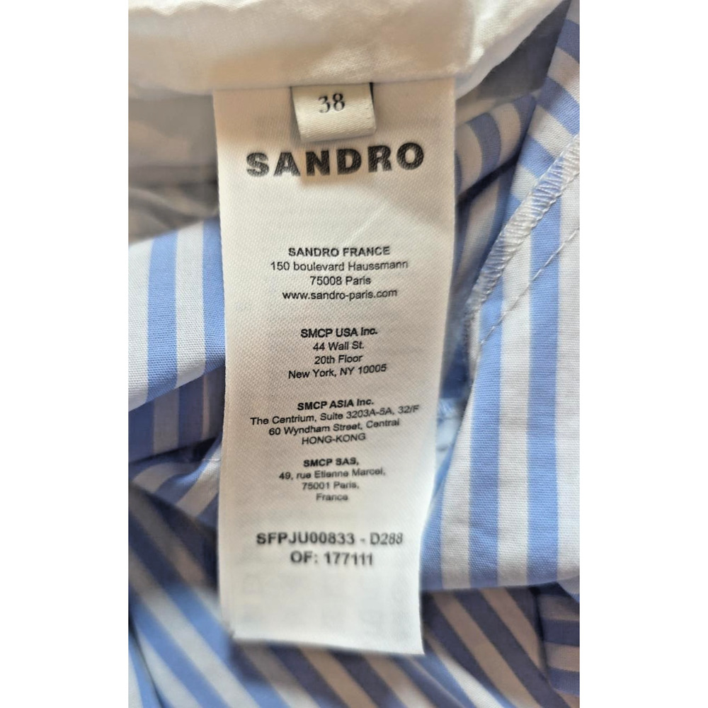 Sandro 38 Blue White Stripe Maxi Skirt Button Front Ruffle Coastal Preppy Resort - Picture 10 of 11